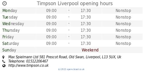 timpson liverpool opening times.